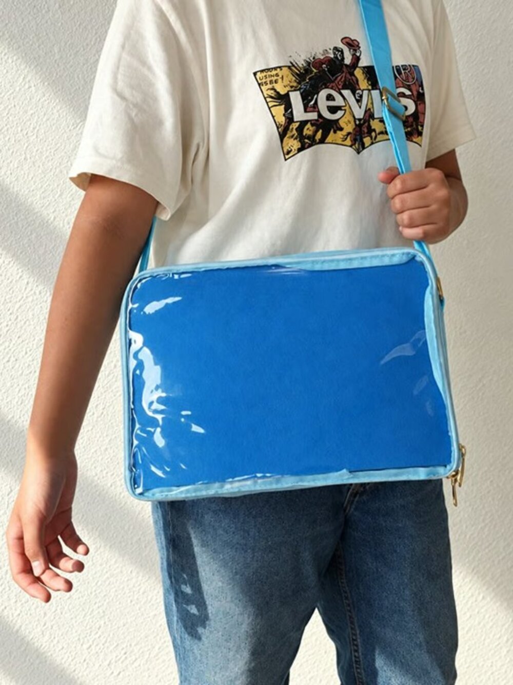 SKY BLUE Anime Ita Bag Crossbody Kawaii Messenger Bag Y2K Pin Display ItaBag